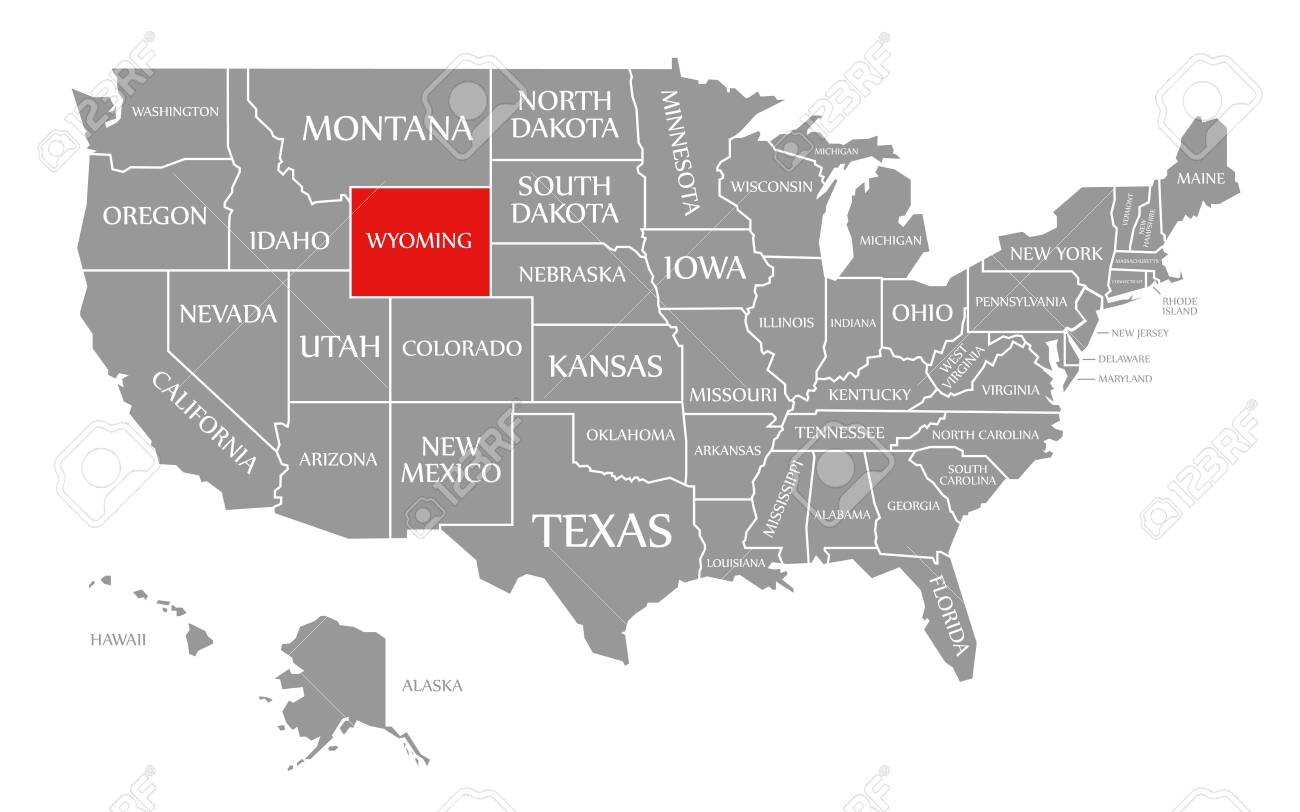 Wyoming Red Highlighted In Map Of The United States Of America Stock Photo Picture And Royalty Free Image Image 134673595 